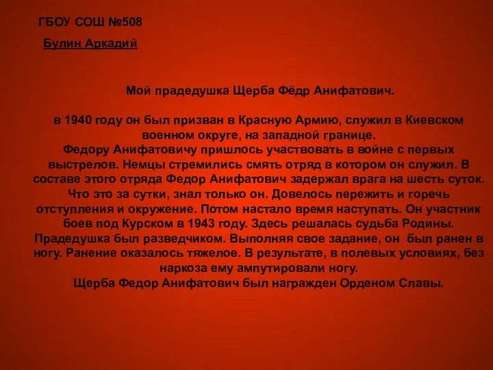 Мой прадедушка Щерба Фёдр Анифатович. в 1940 году он был