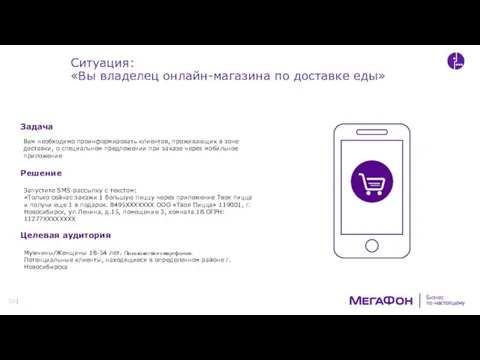 Ситуация: «Вы владелец онлайн-магазина по доставке еды» Вам необходимо проинформировать