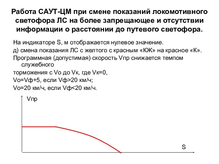 Работа САУТ-ЦМ при смене показаний локомотивного светофора ЛС на более