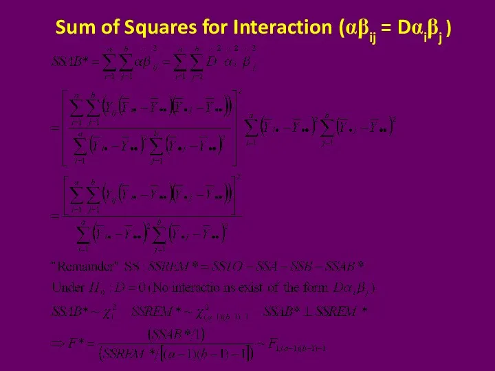 Sum of Squares for Interaction (αβij = Dαiβj )