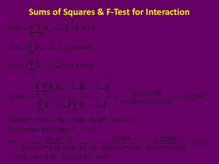 Sums of Squares & F-Test for Interaction