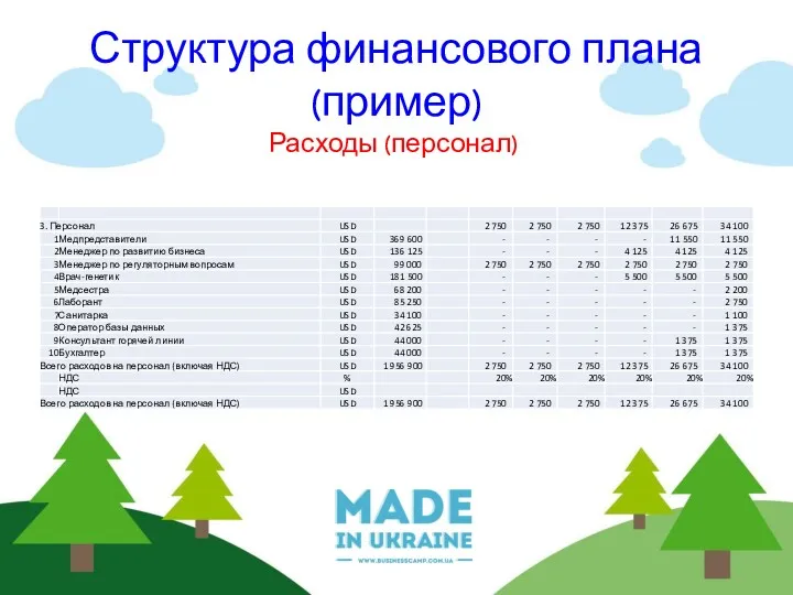 Структура финансового плана (пример) Расходы (персонал)