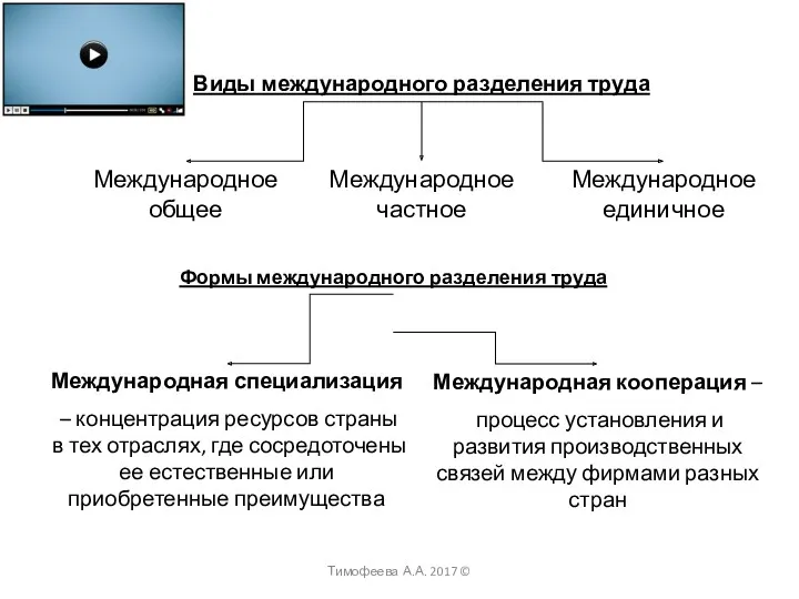 Виды международного разделения труда Международное общее Международное частное Международное единичное