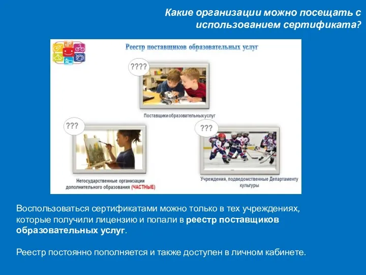 Какие организации можно посещать с использованием сертификата? Воспользоваться сертификатами можно