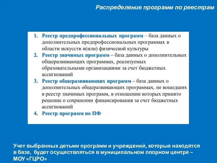 Учет выбранных детьми программ и учреждений, которые находятся в базе,