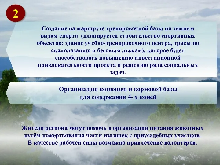 2 Создание на маршруте тренировочной базы по зимним видам спорта