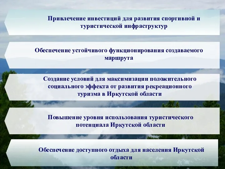 Привлечение инвестиций для развития спортивной и туристической инфраструктур Обеспечение устойчивого