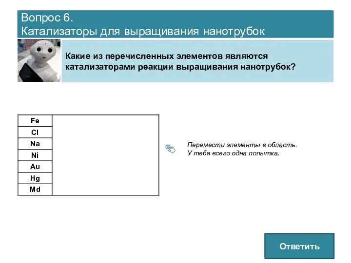 Вопрос 6. Катализаторы для выращивания нанотрубок Какие из перечисленных элементов