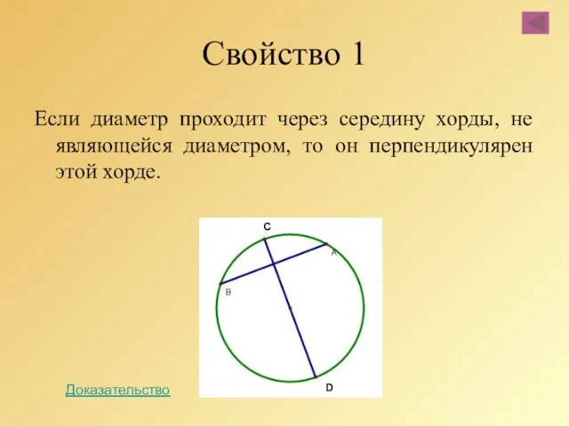 Свойство 1 Если диаметр проходит через середину хорды, не являющейся