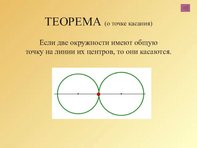 ТЕОРЕМА (о точке касания) Если две окружности имеют общую точку