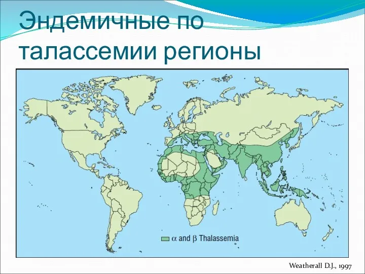 Эндемичные по талассемии регионы Weatherall D.J., 1997