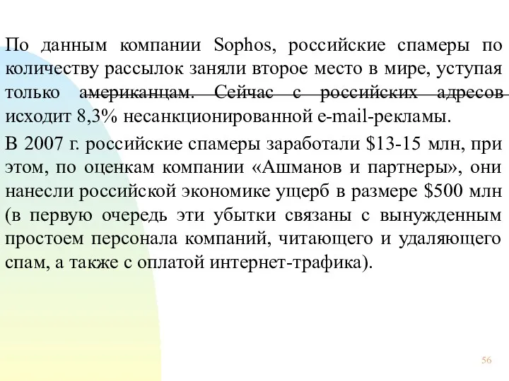 По данным компании Sophos, российские спамеры по количеству рассылок заняли