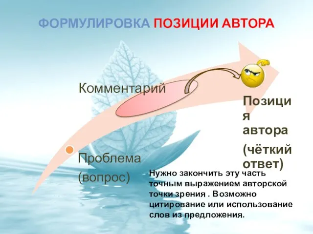 ФОРМУЛИРОВКА ПОЗИЦИИ АВТОРА Нужно закончить эту часть точным выражением авторской