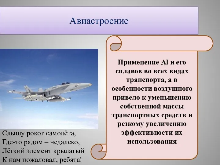 Авиастроение Применение Al и его сплавов во всех видах транспорта,