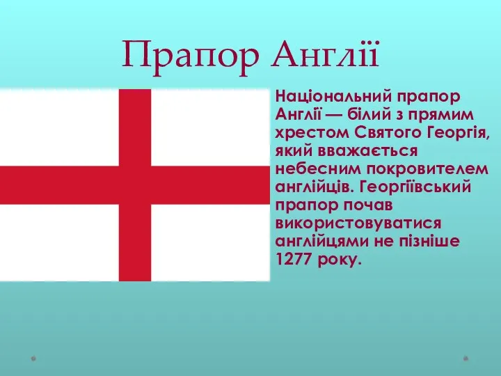 Прапор Англії Національний прапор Англії — білий з прямим хрестом