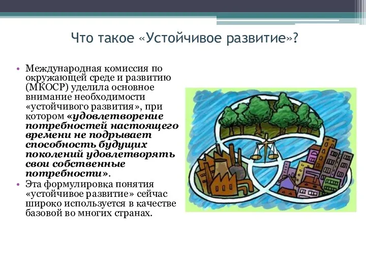 Что такое «Устойчивое развитие»? Международная комиссия по окружающей среде и