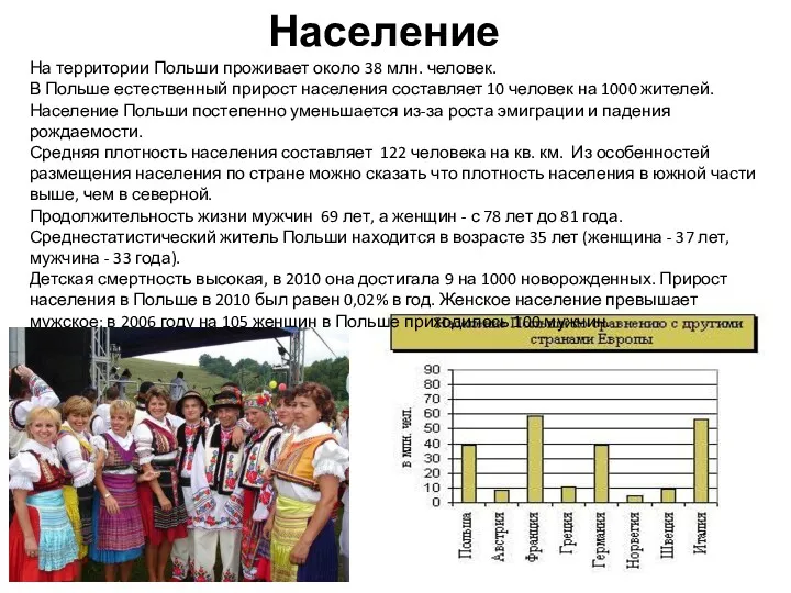 Население На территории Польши проживает около 38 млн. человек. В