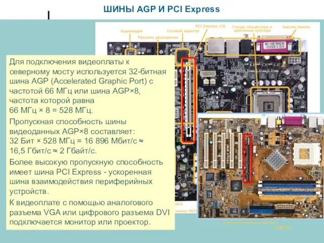 ШИНЫ AGP И PCI Express Для подключения видеоплаты к северному