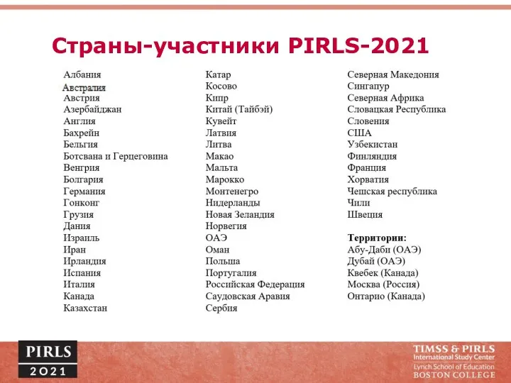 Страны-участники PIRLS-2021