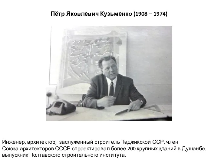 Пётр Яковлевич Кузьменко (1908 – 1974) Инженер, архитектор, заслуженный строитель