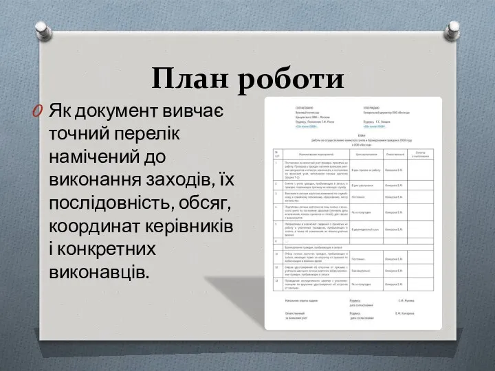 План роботи Як документ вивчає точний перелік намічений до виконання