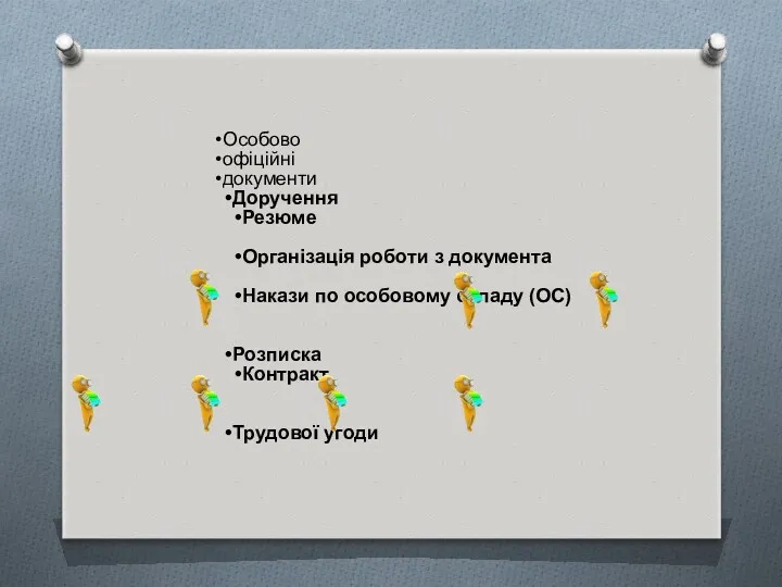 Особово офіційні документи Доручення Резюме Організація роботи з документа Накази