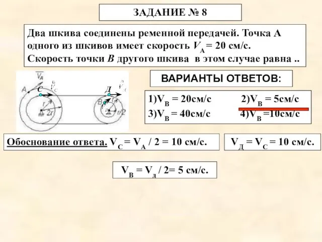 ЗАДАНИЕ № 8 Два шкива соединены ременной передачей. Точка А