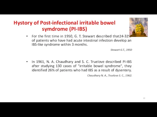 Hystory of Post-infectional irritable bowel symdrome (PI-IBS) For the first time in 1950,