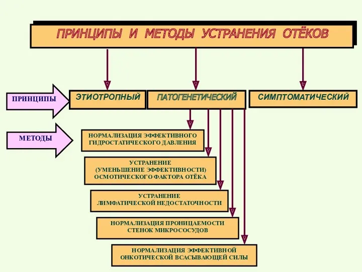 ПРИНЦИПЫ И МЕТОДЫ УСТРАНЕНИЯ ОТЁКОВ ПРИНЦИПЫ МЕТОДЫ ЭТИОТРОПНЫЙ ПАТОГЕНЕТИЧЕСКИЙ СИМПТОМАТИЧЕСКИЙ