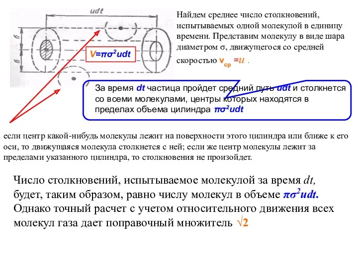 Найдем среднее число столкновений, испытываемых одной молекулой в единицу времени. Представим молекулу в