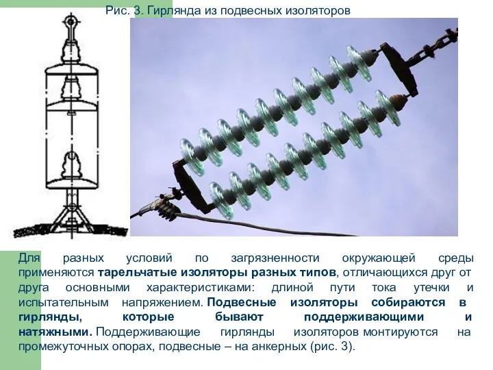 Для разных условий по загрязненности окружающей среды применяются тарельчатые изоляторы