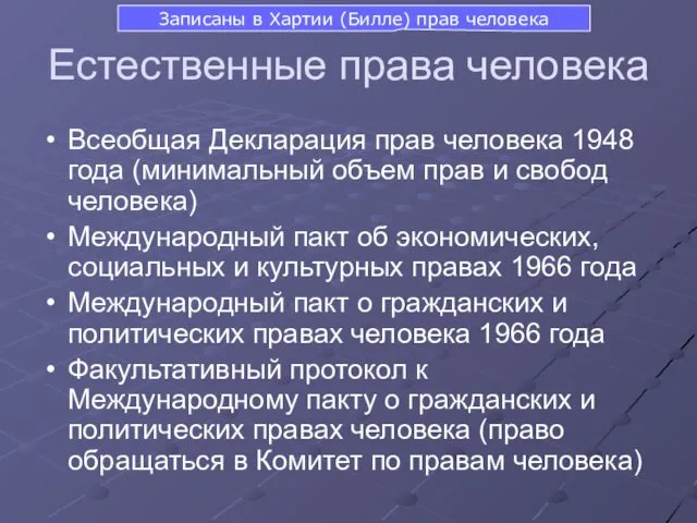 Естественные права человека Всеобщая Декларация прав человека 1948 года (минимальный