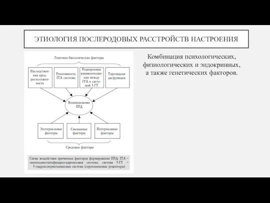 ЭТИОЛОГИЯ ПОСЛЕРОДОВЫХ РАССТРОЙСТВ НАСТРОЕНИЯ Комбинация психологических, физиологических и эндокринных, а также генетических факторов.