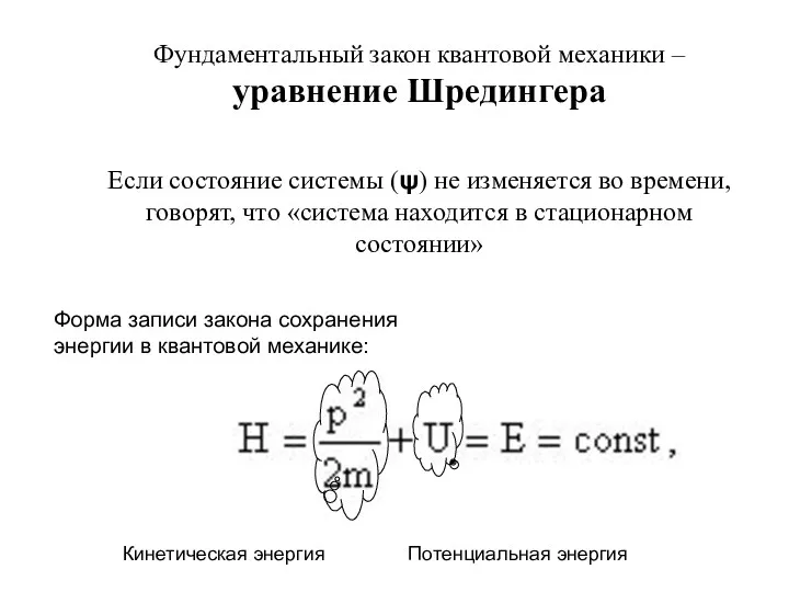 Фундаментальный закон квантовой механики – уравнение Шредингера Если состояние системы