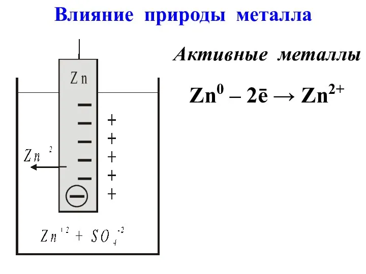 Активные металлы Zn0 – 2ē → Zn2+ Влияние природы металла