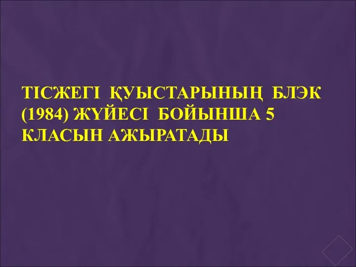 ТІСЖЕГІ ҚУЫСТАРЫНЫҢ БЛЭК (1984) ЖҮЙЕСІ БОЙЫНША 5 КЛАСЫН АЖЫРАТАДЫ