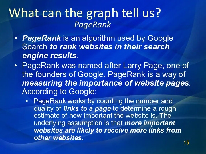 What can the graph tell us? PageRank is an algorithm