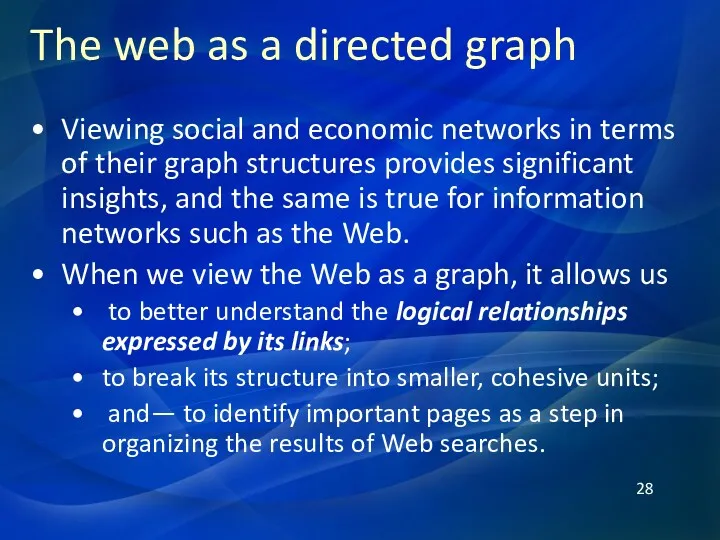 The web as a directed graph Viewing social and economic