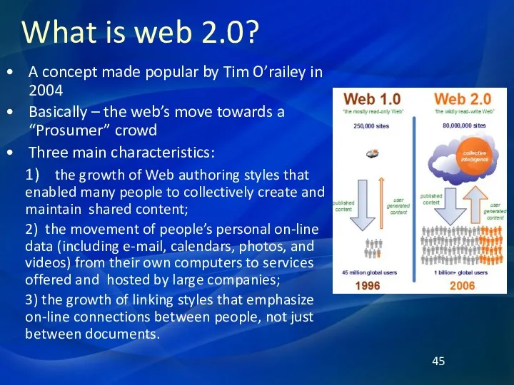 What is web 2.0? A concept made popular by Tim