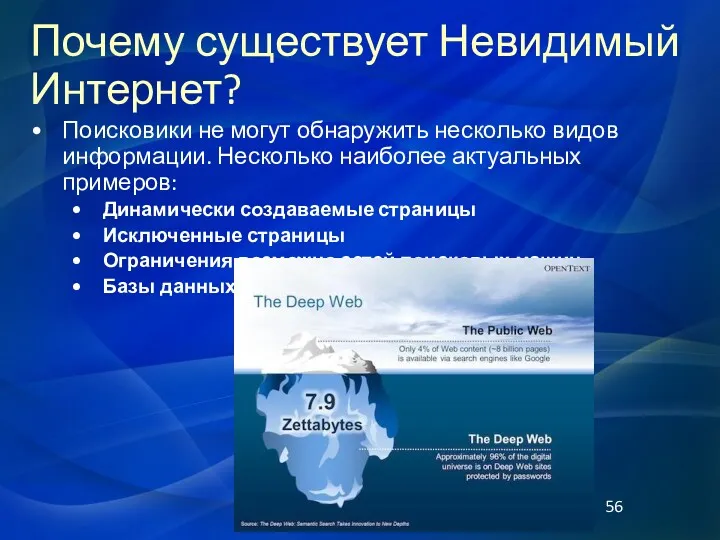 Поисковики не могут обнаружить несколько видов информации. Несколько наиболее актуальных