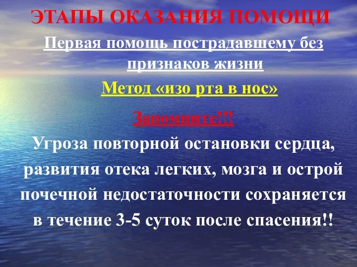 ЭТАПЫ ОКАЗАНИЯ ПОМОЩИ Первая помощь пострадавшему без признаков жизни Метод