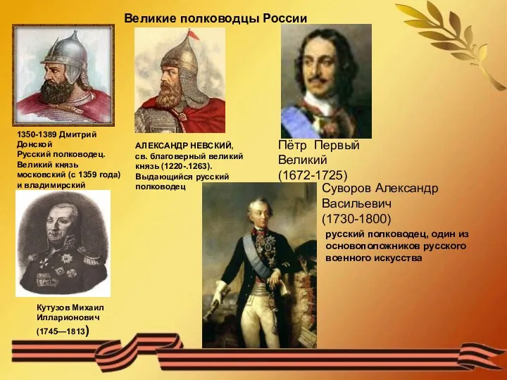 Пётр Первый Великий(1672-1725) АЛЕКСАНДР НЕВСКИЙ, св. благоверный великий князь (1220-.1263).