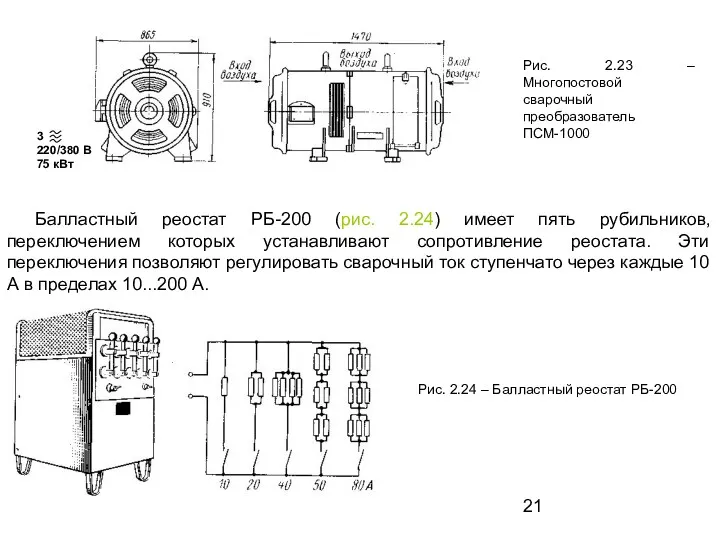 Рис. 2.23 – Многопостовой сварочный преобразователь ПСМ-1000 Балластный реостат РБ-200