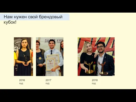 Нам нужен свой брендовый кубок! 2016 год 2017 год 2018 год