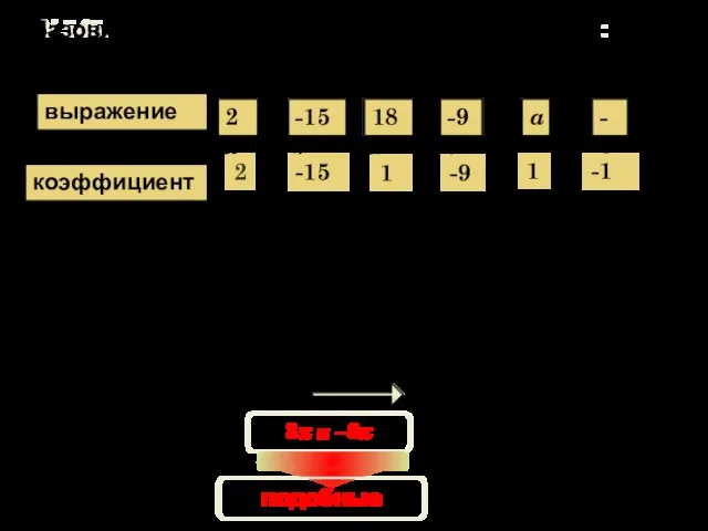 У 545. Назовите коэффициенты в данных выражениях: 2 -15 18