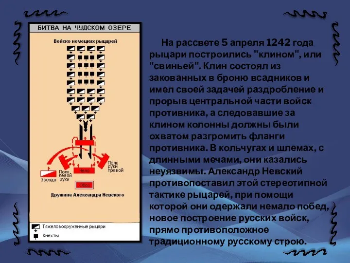 На рассвете 5 апреля 1242 года рыцари построились "клином", или