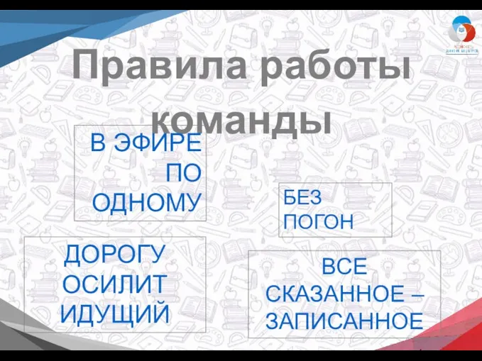 Правила работы команды БЕЗ ПОГОН В ЭФИРЕ ПО ОДНОМУ ДОРОГУ ОСИЛИТ ИДУЩИЙ ВСЕ СКАЗАННОЕ – ЗАПИСАННОЕ