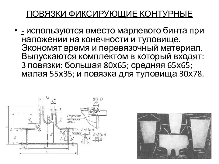 ПОВЯЗКИ ФИКСИРУЮЩИЕ КОНТУРНЫЕ - используются вместо марлевого бинта при наложении