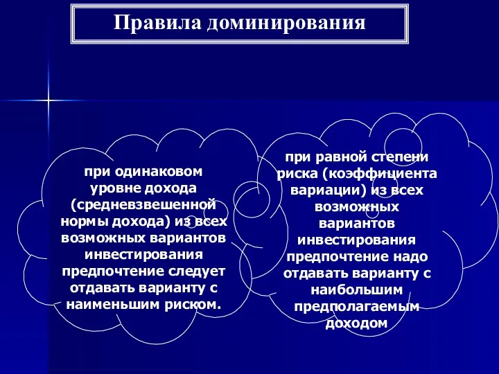 Правила доминирования при одинаковом уровне дохода (средневзвешенной нормы дохода) из