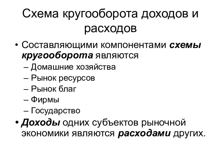 Схема кругооборота доходов и расходов Составляющими компонентами схемы кругооборота являются